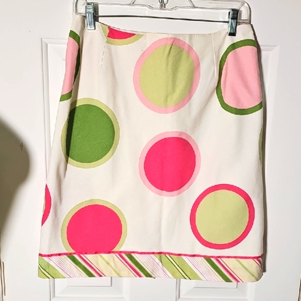 Stylish Polka Dot Skirt Pink and Green, Size Meduim By JUDITH AUBURN‎ VERO BEACH